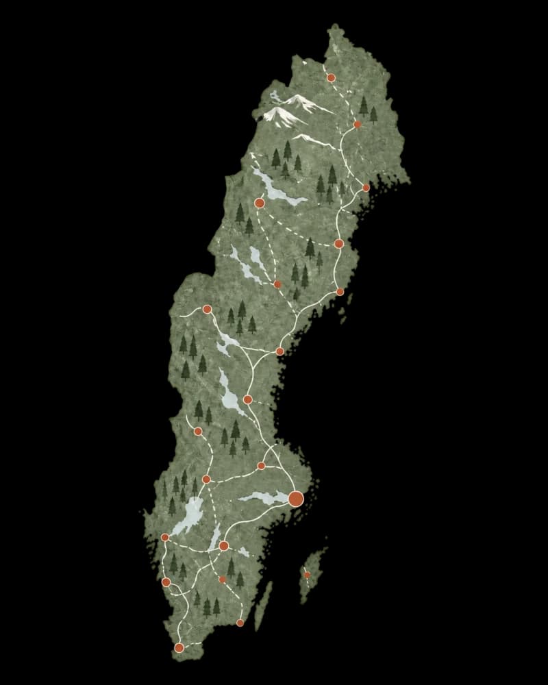 Illustrerad karta över Sverige